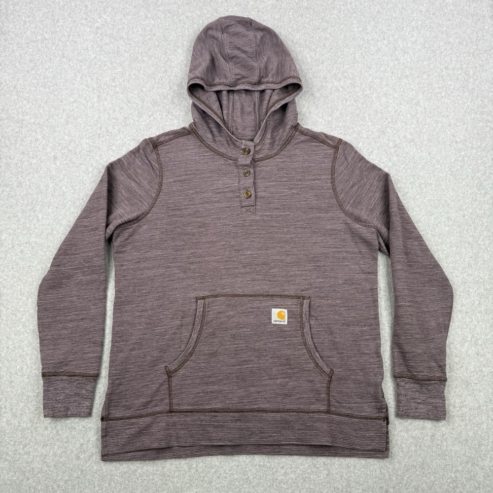 Carhartt Hoodie Womens XL Purple‎ Henley Slightly Fitted Stretch Long Sleeve